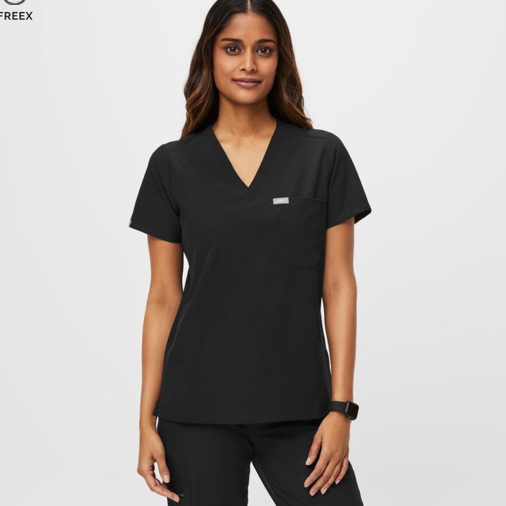 XXS Black Figs Set FREEx Scrub Top Lined Yola High Waisted Skinny Scrub Pants